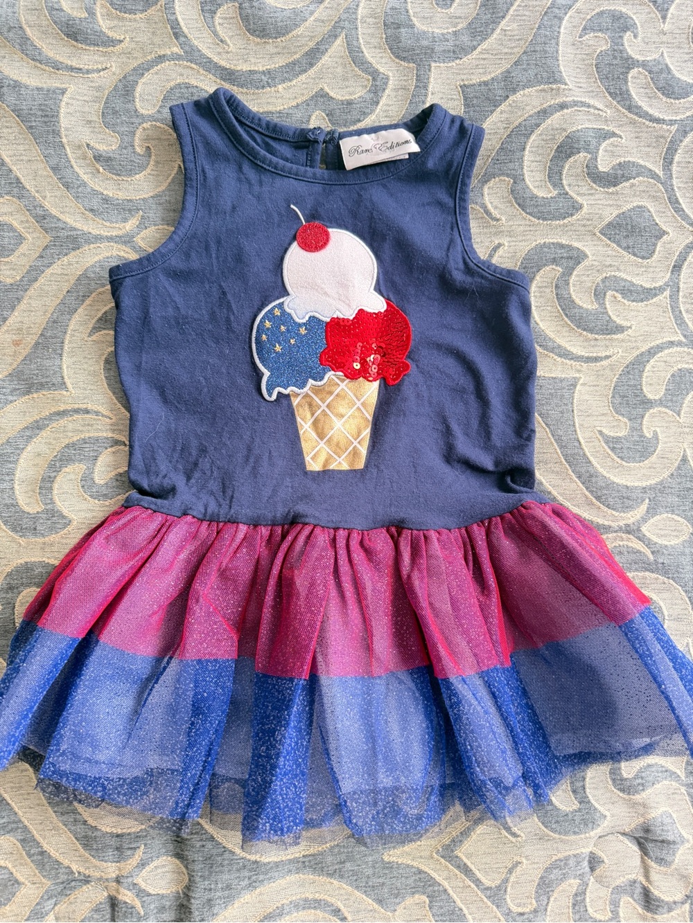 Rare Editions Navy Tank Dress with Pink & Blue Glitter Tulle